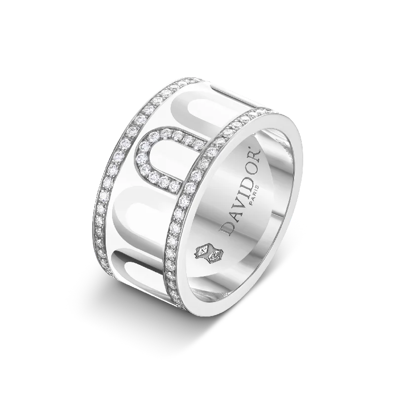 Timeless Elegance Now At Special Discounts L'Arc de DAVIDOR Ring GM, 18k White Gold with Neige Lacquered Ceramic and Porta Diamonds Timeless Elegance Now At Special Discounts L'Arc de DAVIDOR Ring GM, 18k White Gold with Neige Lacquered Ceramic and Porta Diamonds