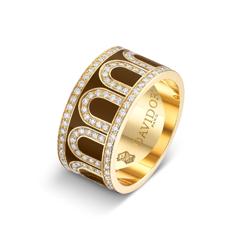 Exclusive Jewelry Sale – Sparkle For Less L'Arc de DAVIDOR Ring GM, 18k Yellow Gold with Cognac Lacquered Ceramic and Palais Diamonds
