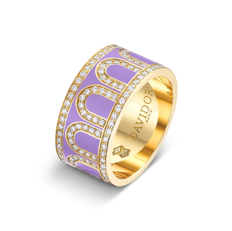 Handmade Pearl Jewelry For Timeless Elegance L'Arc de DAVIDOR Ring GM, 18k Yellow Gold with Lavande Lacquered Ceramic and Palais Diamonds Handmade Pearl Jewelry For Timeless Elegance L'Arc de DAVIDOR Ring GM, 18k Yellow Gold with Lavande Lacquered Ceramic and Palais Diamonds