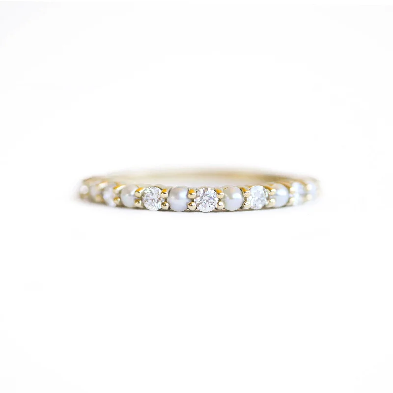 Grab Exquisite Jewelry At The Lowest Prices Pearl & Diamond 2mm Shared Prong Band