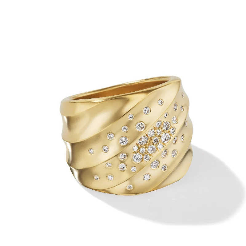 Luxury Jewelry Without The Luxury Price Tag Cable Edge Saddle Ring in Recycled 18K Yellow Gold with Pave Diamonds Luxury Jewelry Without The Luxury Price Tag Cable Edge Saddle Ring in Recycled 18K Yellow Gold with Pave Diamonds