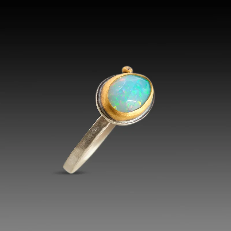 Delicate Crystal Jewelry For Sophisticated Charm Rose Cut Ethiopian Opal Ring With Diamond Delicate Crystal Jewelry For Sophisticated Charm Rose Cut Ethiopian Opal Ring With Diamond