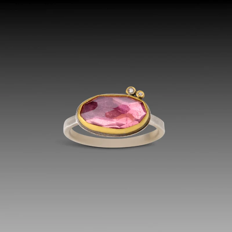 Limited Stock On Premium Jewelry At Low Prices Rose Cut Pink Tourmaline Ring with Diamond Dots Limited Stock On Premium Jewelry At Low Prices Rose Cut Pink Tourmaline Ring with Diamond Dots