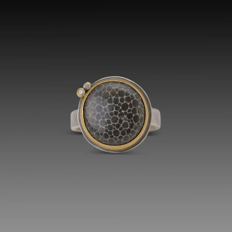 Special Deals On Handcrafted And Designer Jewelry Round Bryozoan Fossil Ring