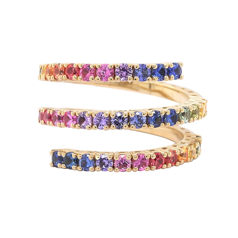 Fashion-Forward Geometric Jewelry For Contemporary Style Rainbow Sapphire Wrap Ring Fashion-Forward Geometric Jewelry For Contemporary Style Rainbow Sapphire Wrap Ring