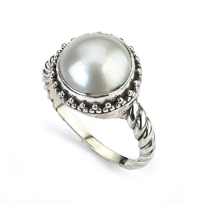Affordable Glamour – Premium Jewelry At Special Prices Samuel B. Batur 10mm White Mabe Pearl Twisted Shank Sterling Silver Ring Affordable Glamour – Premium Jewelry At Special Prices Samuel B. Batur 10mm White Mabe Pearl Twisted Shank Sterling Silver Ring