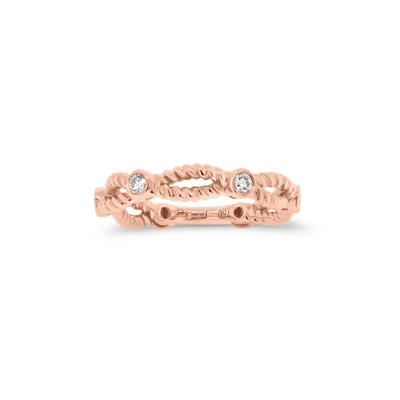 Breathtaking Jewelry At Limited-Time Savings Twisted Gold Stackable Ring with Diamond Bezels Breathtaking Jewelry At Limited-Time Savings Twisted Gold Stackable Ring with Diamond Bezels