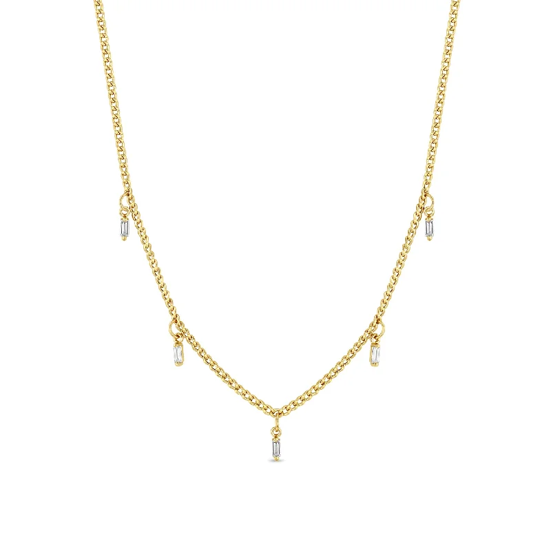 Flash Sale On Exquisite Jewelry – Don't Miss Out 14k 5 Dangling Baguette Diamond Extra Small Curb Chain Necklace Flash Sale On Exquisite Jewelry – Don't Miss Out 14k 5 Dangling Baguette Diamond Extra Small Curb Chain Necklace