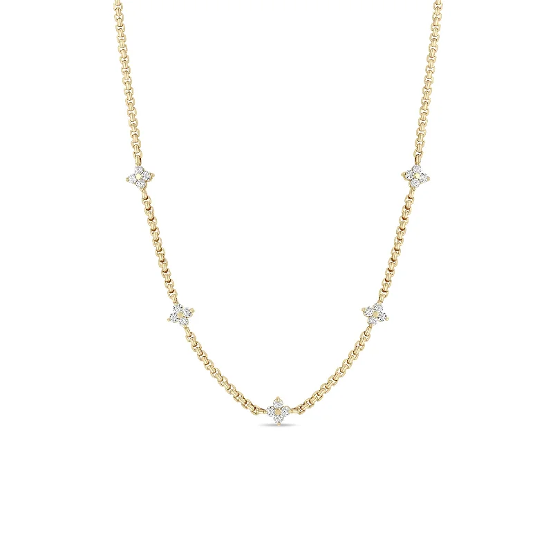Must-Have Jewelry Pieces At Reduced Prices 14k 5 Prong Diamond Quad Station Box Chain Necklace