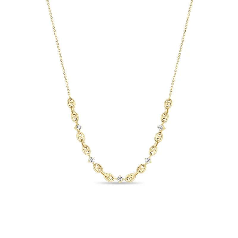 Affordable Glamour – Premium Jewelry For Less 14k 5 Prong Diamond Small Puffed Mariner Station Necklace