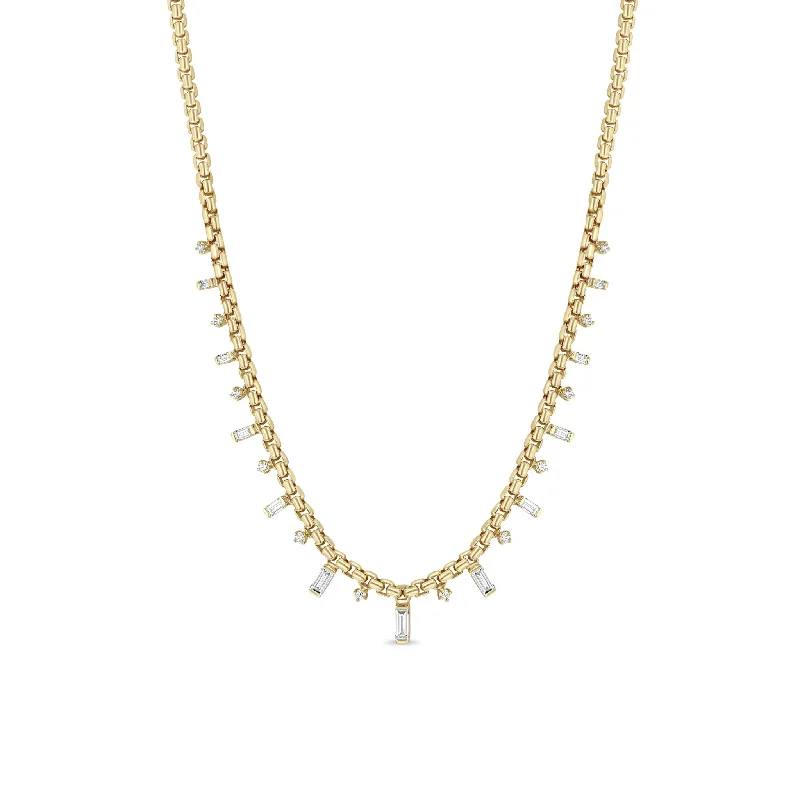 Personalized Jewelry Sale – Meaningful Gifts At Great Prices 14k Alternating Baguette & Round Diamond Medium Box Chain Necklace