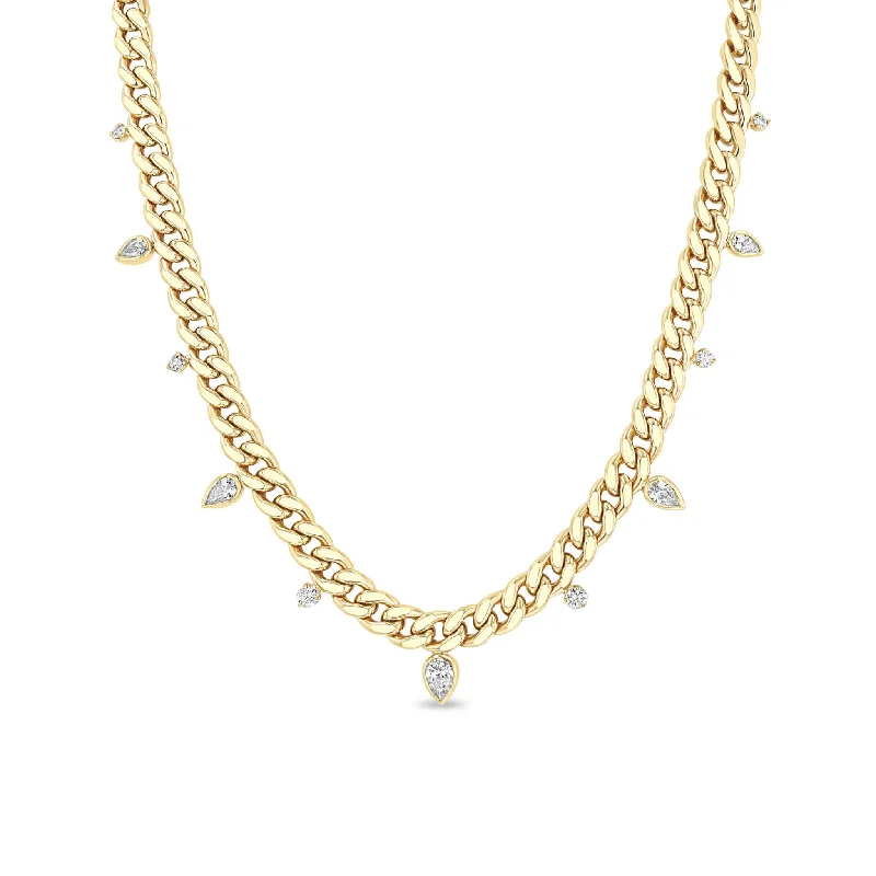 Exclusive Online Discounts On Stylish Jewelry 14k Alternating Pear & Round Diamond Large Curb Chain Necklace