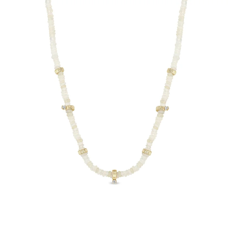 Exclusive Jewelry Offers – Sparkle For Less 14k Gold & Fire Opal Rondelle Bead Necklace with 3 Prong Diamonds
