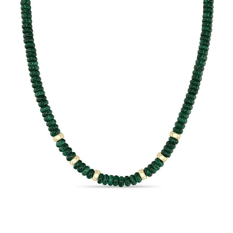 Jewelry Clearance Sale – Final Reductions 14k Gold & Malachite Rondelle Bead Necklace