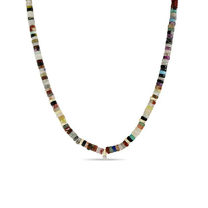 Shop Fine Jewelry With Exclusive Savings 14k Gold & Mixed Gemstone Heishi Bead Necklace with Prong Diamond