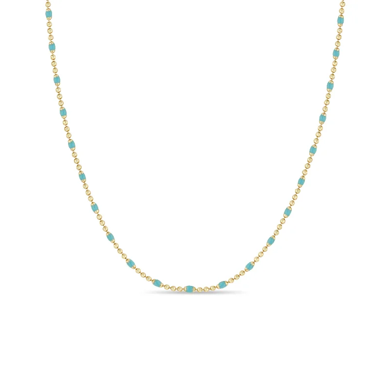 Eco-Friendly Sustainable Jewelry For Conscious Buyers 14k Gold & Turquoise Enamel Tube Bar Chain Necklace