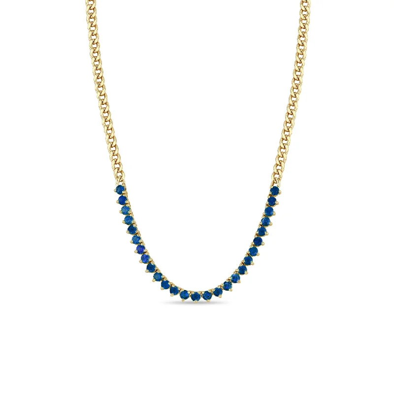 Personalized Jewelry Sale – Unique Gifts At Low Prices 14k Blue Sapphire Tennis Segment Small Curb Chain Necklace