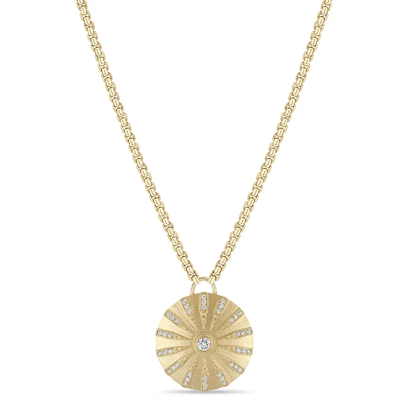 Discounted Jewelry For A Glamorous Look 14k Brushed Gold Pavé Diamond Supernova Medallion Box Chain Necklace