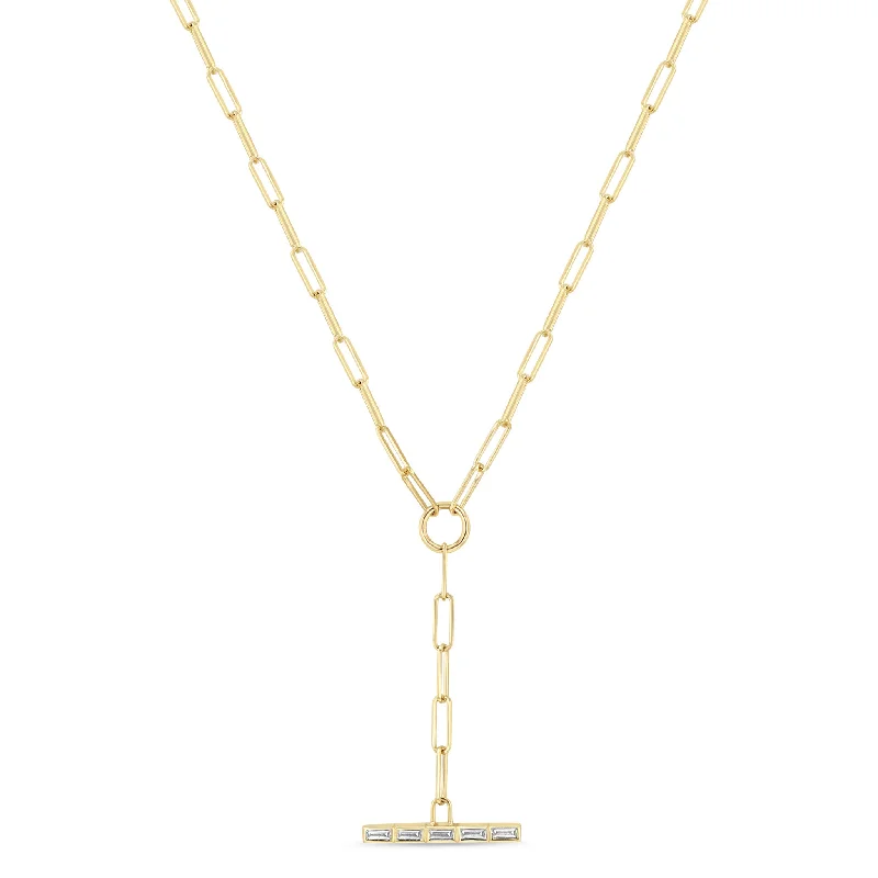 Luxury Jewelry At Unbeatable Discounts 14k Channel Set Baguette Diamond Bar Paperclip Chain Lariat Necklace