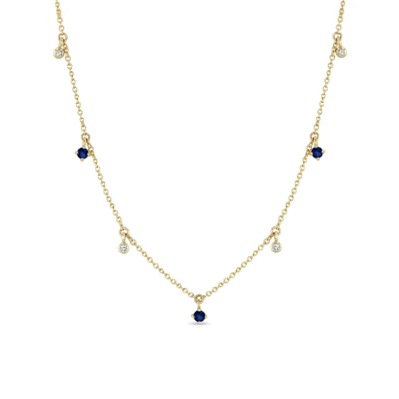 Breathtaking Jewelry At Limited-Time Savings 14k Dangling Mixed Round Blue Sapphires & Diamonds Necklace