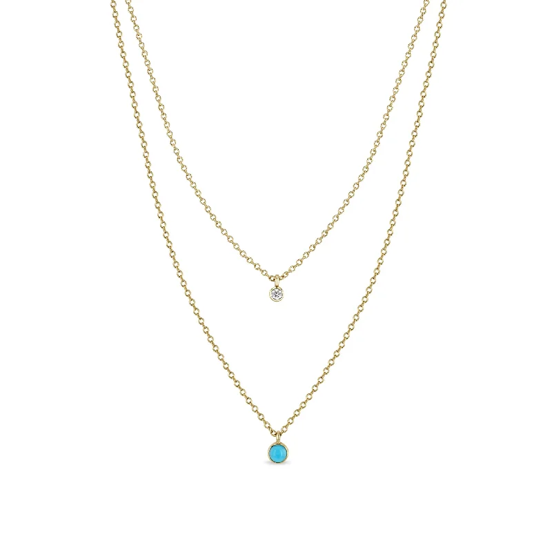 Luxury Jewelry Without The Luxury Price Tag 14k Diamond & Turquoise Bezel Layered Chain Necklace