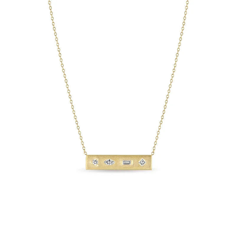 Exclusive Jewelry Sale – Sparkle For Less 14k Diamond Mosaic Brushed Gold Horizontal Bar Necklace