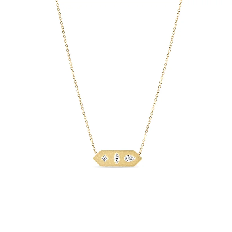Seasonal Jewelry Deals – Elevate Your Style 14k Diamond Mosaic Brushed Gold Horizontal Hexagon Tag Necklace