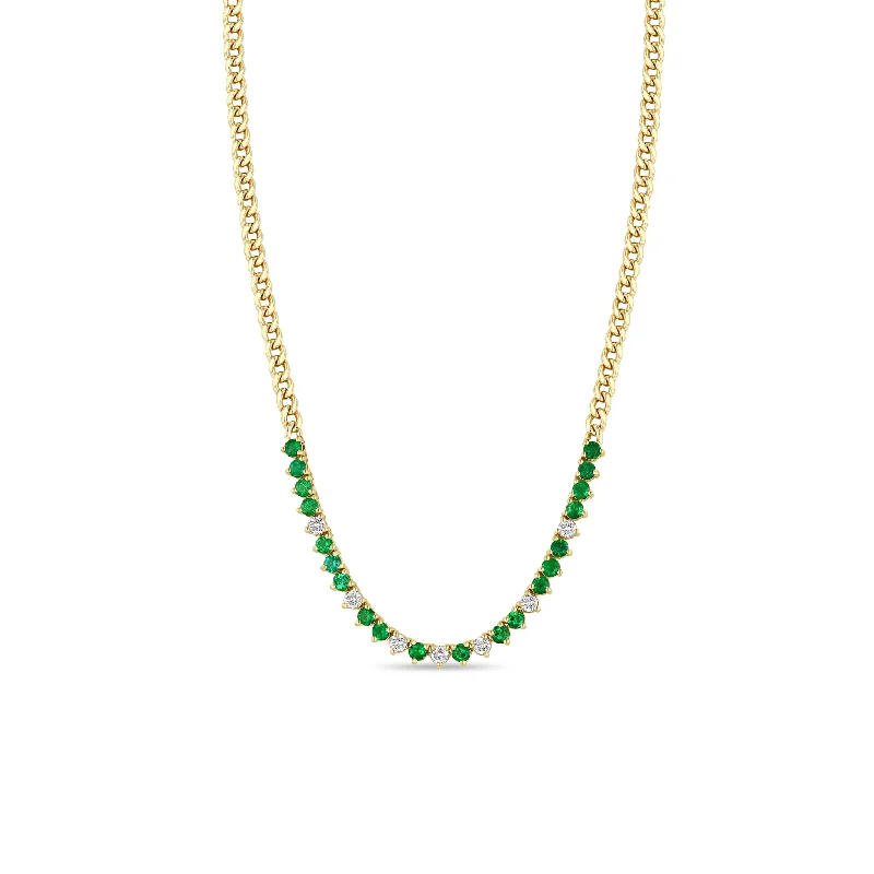 Luxury Jewelry Without The Luxury Price Tag 14k Emerald & Diamond Tennis Segment Small Curb Chain Necklace