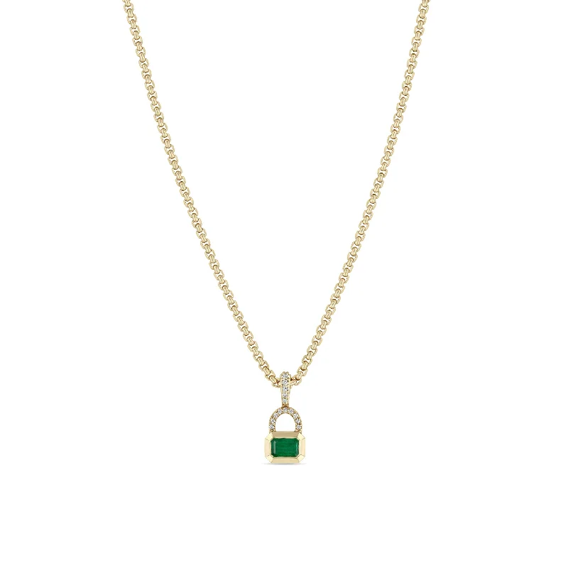 Elegant Jewelry, Exclusive Prices – Shop Now 14k Emerald Cut Emerald & Pavé Diamond Bail Box Chain Necklace