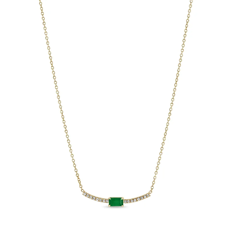 Once-A-Year Jewelry Deals – Shop Before They’Re Gone 14k Emerald Cut Emerald Curved Pavé Diamond Bar Necklace