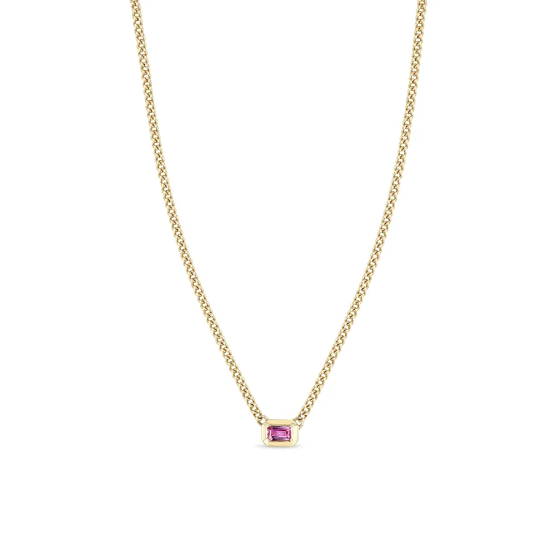 Flash Sale On Stunning Jewelry – Don't Miss Out 14k Emerald Cut Pink Sapphire Bezel XS Curb Chain Necklace