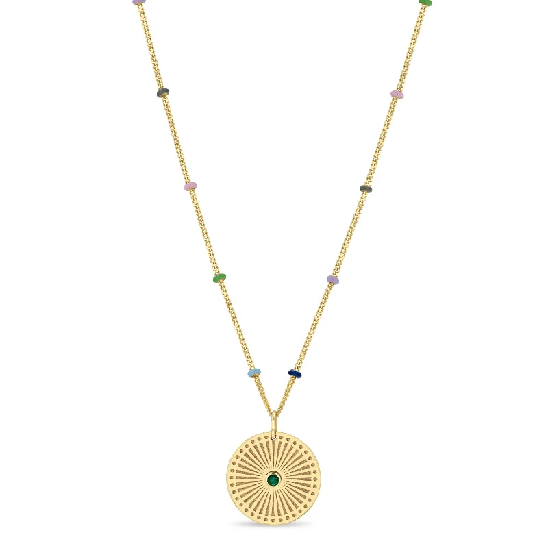 Exclusive Online Discounts On Stylish Jewelry 14k Gold Emerald Sunbeam Medallion Multicolor Satellite Chain Necklace