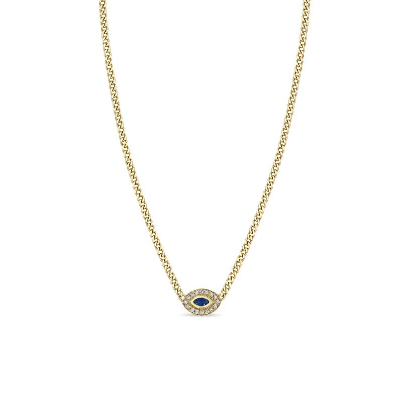 Last Chance To Shop High-End Jewelry At Markdown Prices 14k XS Curb Chain Marquise Blue Sapphire Halo Necklace