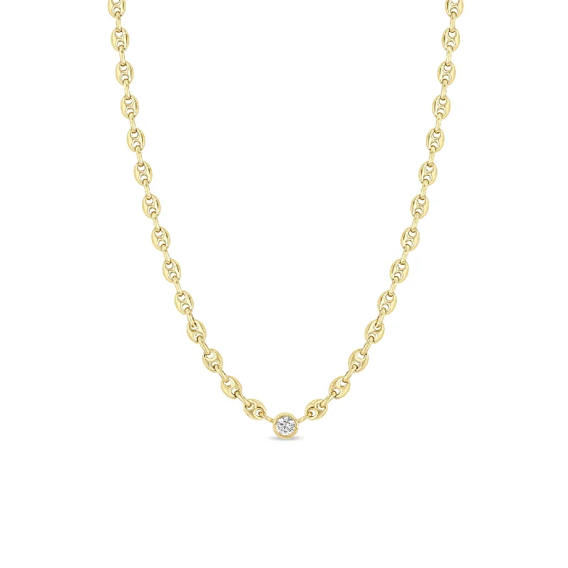 Handcrafted Jewelry Sale – Unique Designs At Low Prices 14k Floating Diamond Small Puffed Mariner Chain Necklace