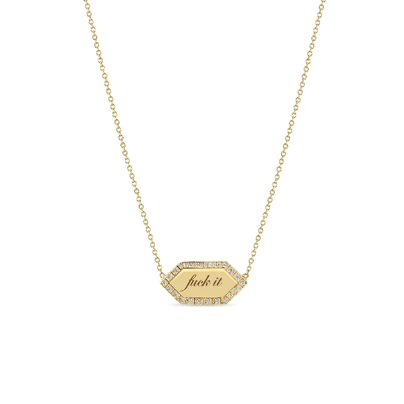 Flash Jewelry Sale – Get Stunning Pieces At Low Prices 14k "fuck it" Elongated Hexagon Pavé Diamond Border Tag Necklace