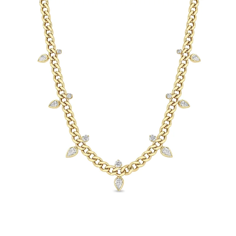 Flash Sale On Exquisite Jewelry – Don't Miss Out 14k Graduated Stacked Pear & Round Diamond Medium Curb Chain Necklace