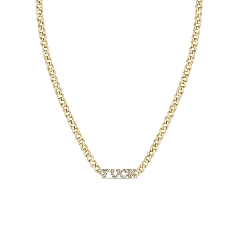 Flash Sale On Elegant Jewelry – Don't Miss Out 14k Itty Bitty Pavé Diamond FUCK Small Curb Chain Necklace