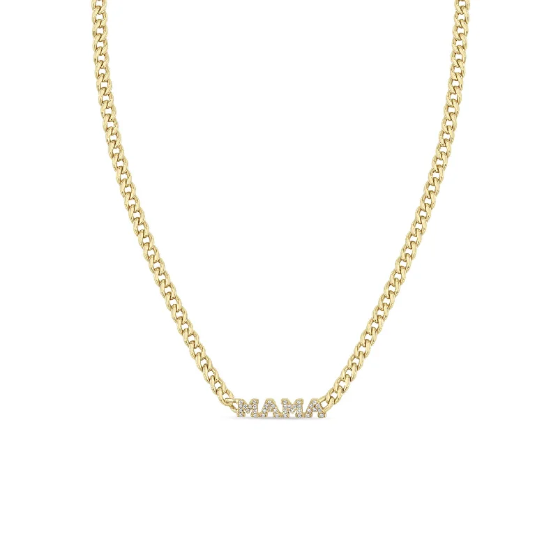 Elegant Designs, Unbeatable Discounts – Shop Jewelry Now 14k Itty Bitty Pavé Diamond MAMA Small Curb Chain Necklace