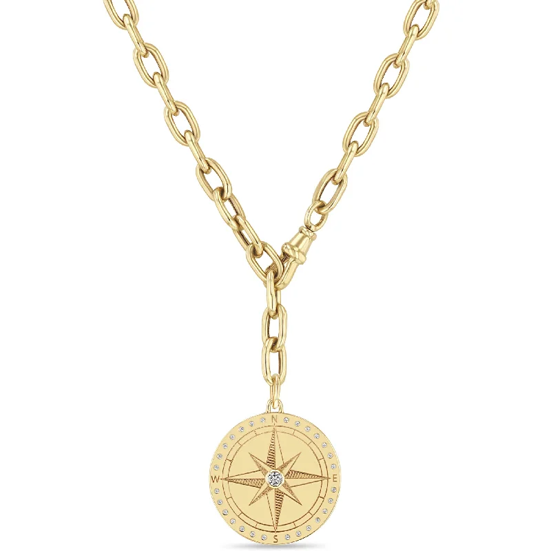 Stunning Jewelry At Even More Stunning Prices 14k Large Compass Medallion Adjustable XL Square Oval Chain Necklace