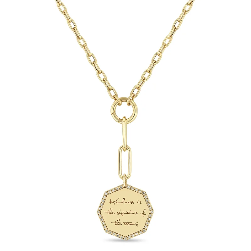 Shop Fine Jewelry With Exclusive Savings 14k Large "Kindness is the signature of the strong" Diamond Octagon Mantra Mixed Chain Lariat
