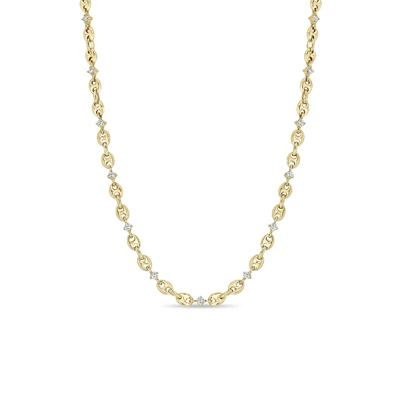 Once-A-Year Jewelry Sale – Grab Your Favorites Now 14k Linked Prong Diamond & Small Puffed Mariner Chain Necklace