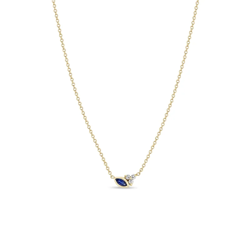 Everyday Jewelry Essentials Now On Sale 14k Marquise Blue Sapphire & Prong Diamond Trio Necklace