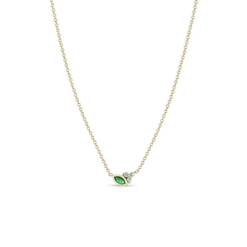 Final Call For Exquisite Jewelry At Reduced Rates 14k Marquise Emerald & Prong Diamond Trio Necklace