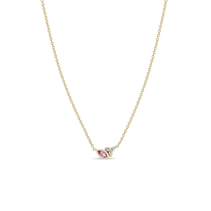 Trending Jewelry Styles Now At Limited-Time Discounts 14k Marquise Pink Sapphire & Prong Diamond Trio Necklace