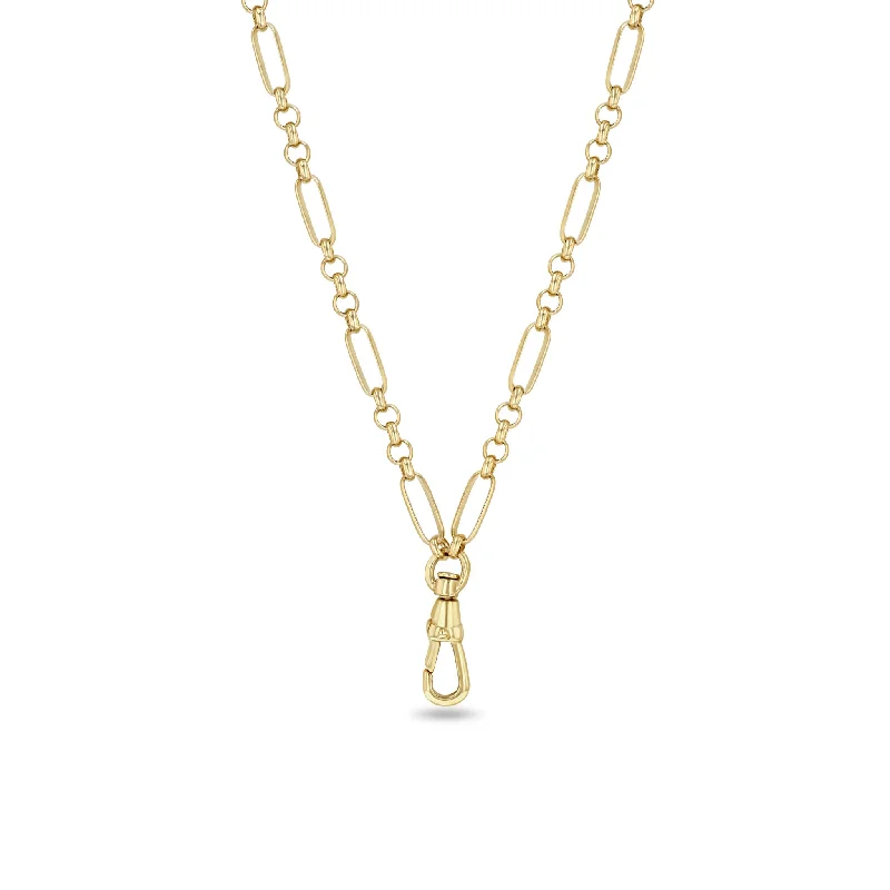 Personalized Jewelry At Special Discount Rates 14k Medium Paperclip Rolo Chain Necklace with Fob Clasp Drop