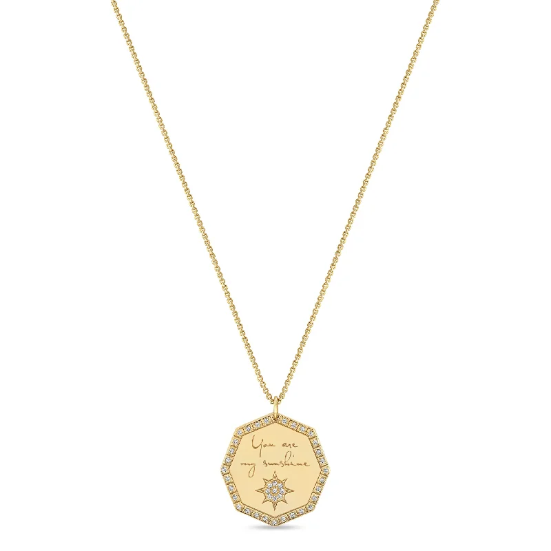 Special Sale On Handcrafted Jewelry – Shop Today 14k Medium "You are my sunshine" Diamond Octagon Mantra Box Chain Necklace