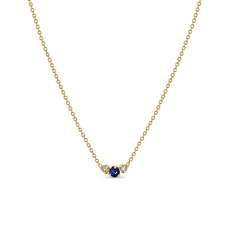 Stunning Statement Jewelry, Unbeatable Discounts 14k Mixed Prong Blue Sapphire & Diamond Trio Necklace Stunning Statement Jewelry, Unbeatable Discounts 14k Mixed Prong Blue Sapphire & Diamond Trio Necklace