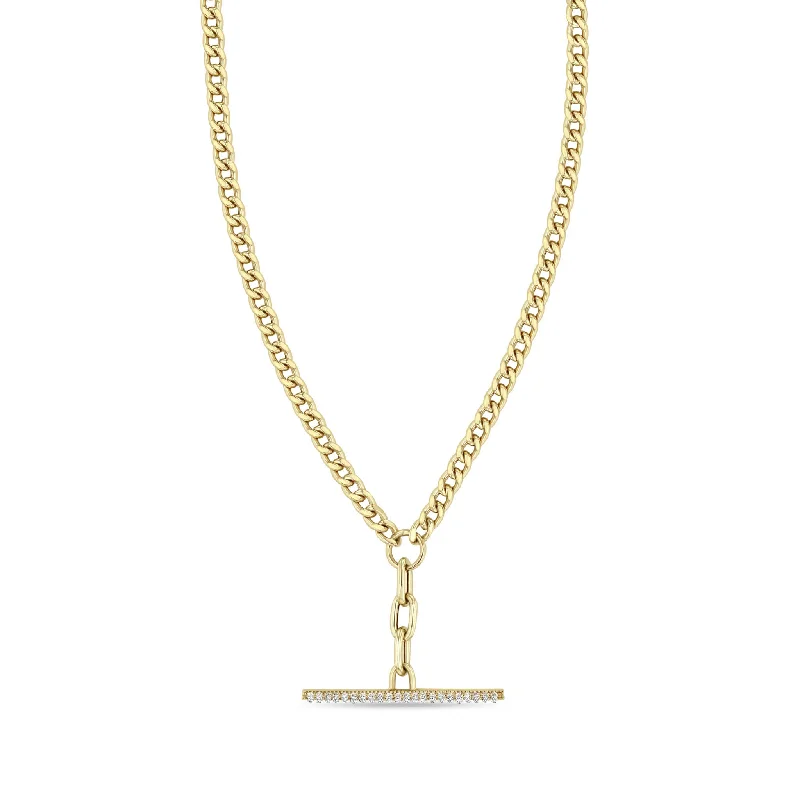 Jewelry Sale – Exclusive Styles At Lower Prices 14k Mixed Small Curb & Medium Square Oval Chain Pavé Diamond Toggle Lariat Necklace