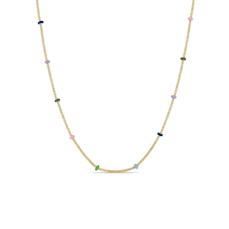 Dainty Floral Jewelry For Feminine Elegance 14k Gold Multicolor Enamel Satellite Chain Necklace
