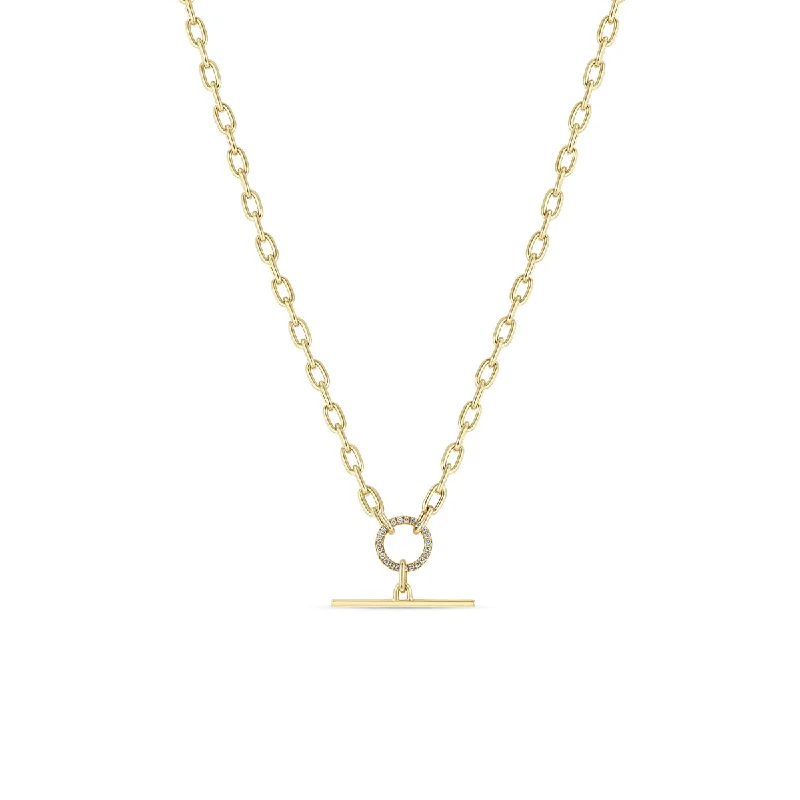 Unique Jewelry For Less – Shop The Sale Now 14k Pavé Diamond Circle & Bar Toggle Medium Square Oval Chain Necklace